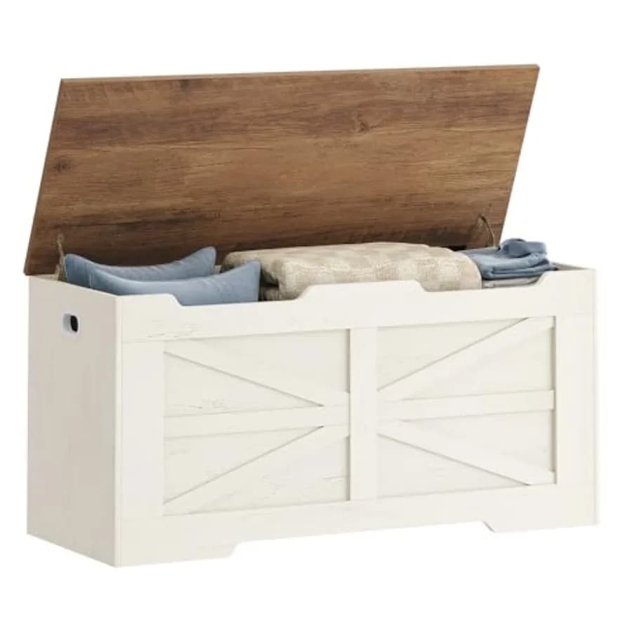 Baule portaoggetti extra large da 100 cm con 2 cerniere, contenitore in legno con coperchio sollevabile, panca portaoggetti per ingresso B