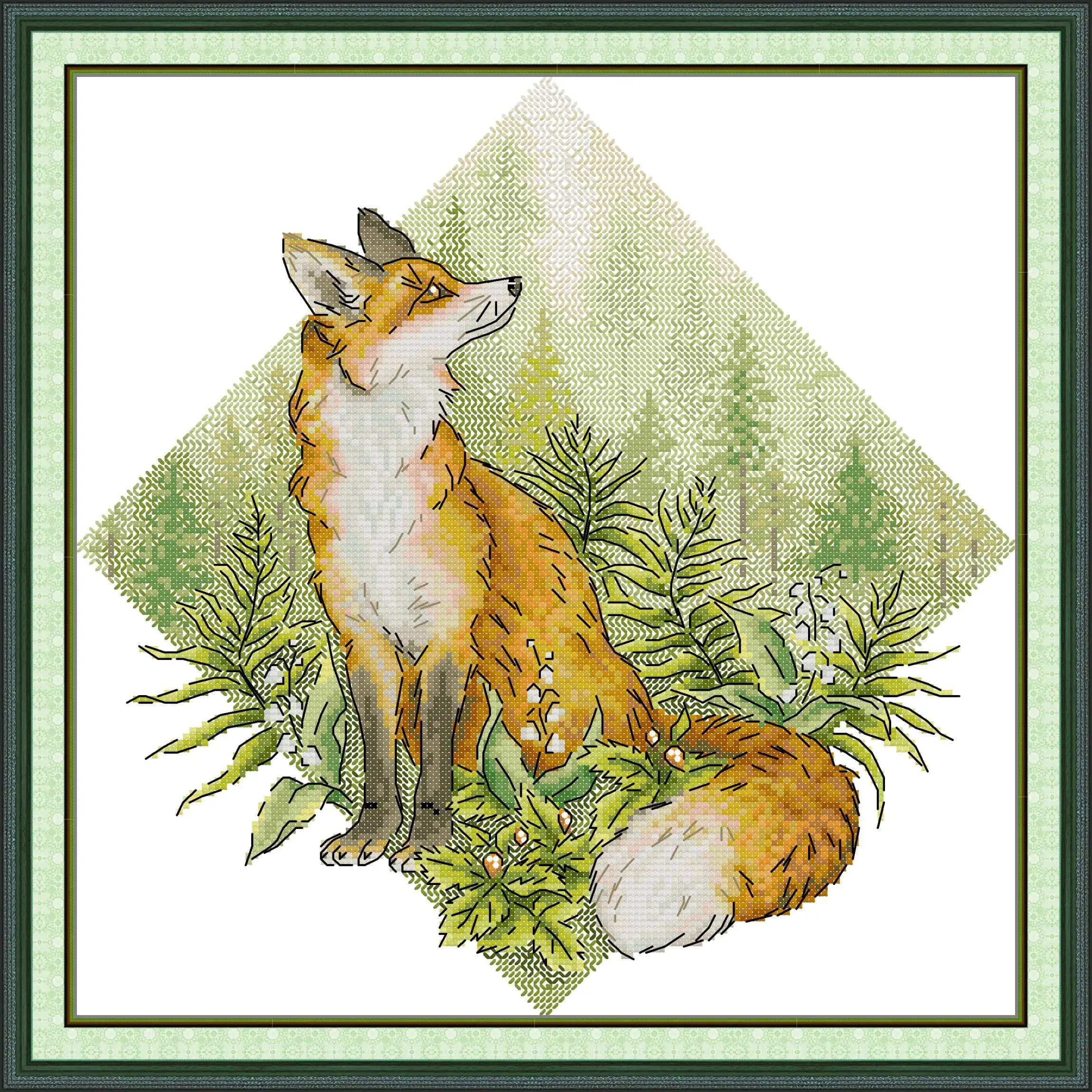 Joy Sunday News Pre-Printed Cross Stitch Kit, Stamped Aida Fabric with DMC Threads, Embroidery Kit - Fox in The Jungle