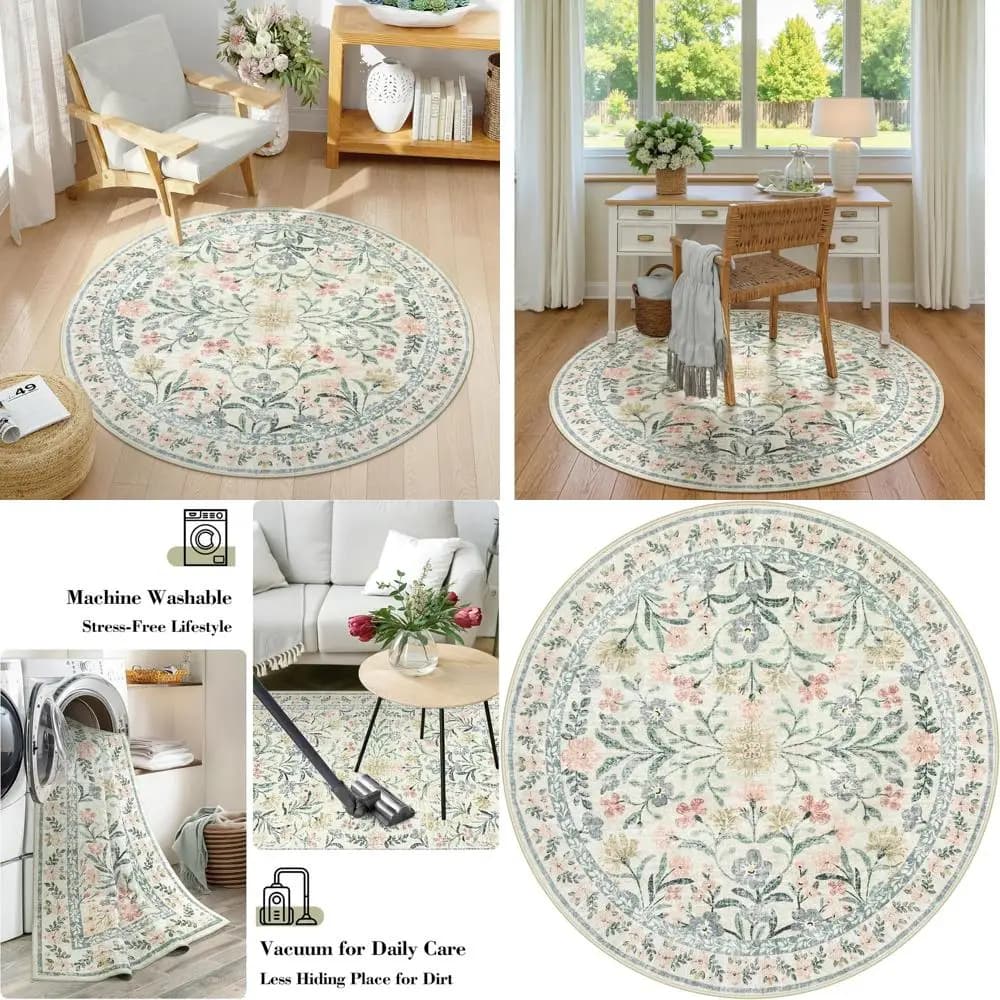 Boho Floral Circle 5-foot carpet - Soft washable carpet for bedroom, living room and dorms