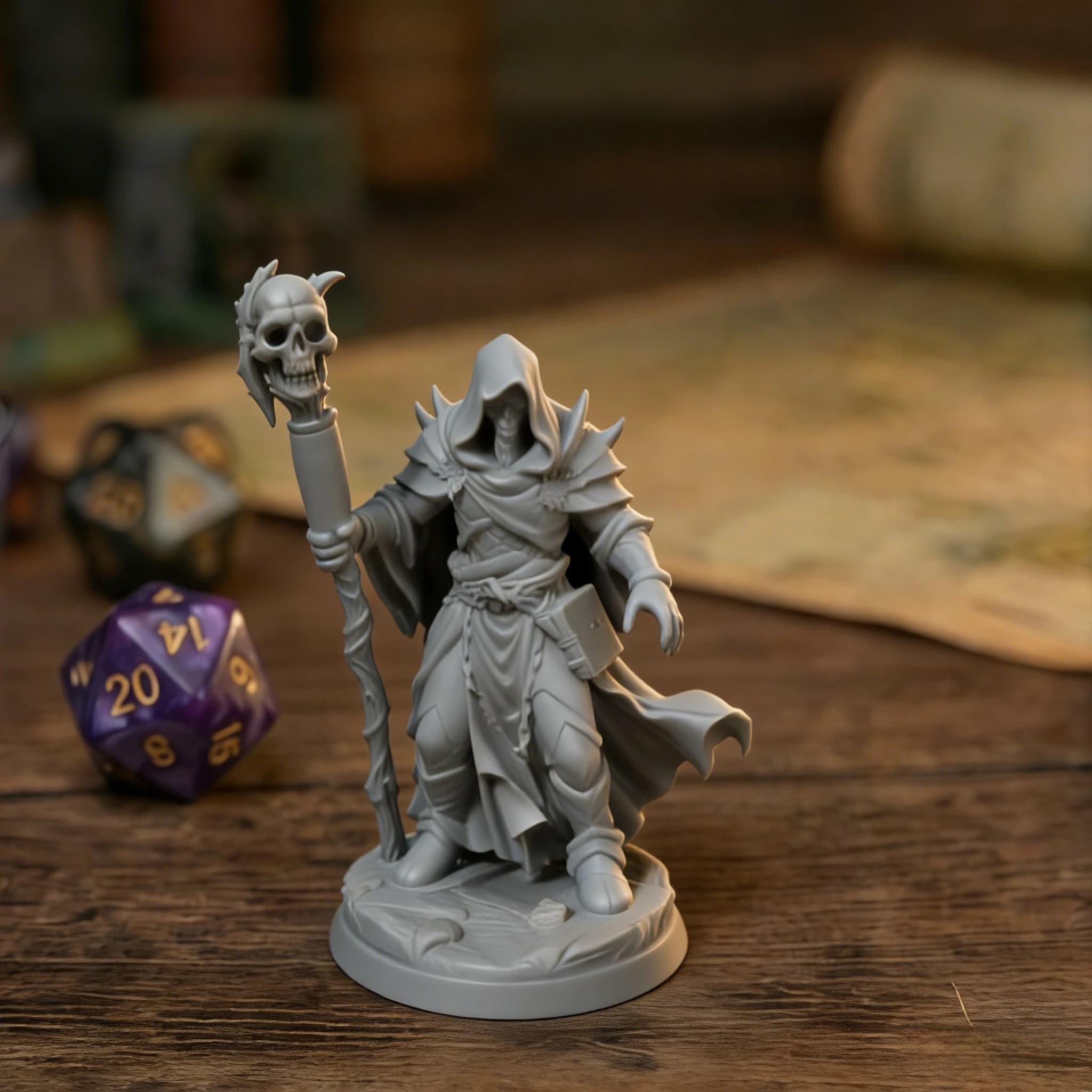 Modello di Necromante Stampato in 3D, Modello Bianco Non Dipinto ad Alta Precisione, Pezzo per Giochi da Tavolo, Figura di Mago Oscuro Dipinta a Mano, Materiali Fai-da-Te, Ornamento da Tavolo in Stile Dark