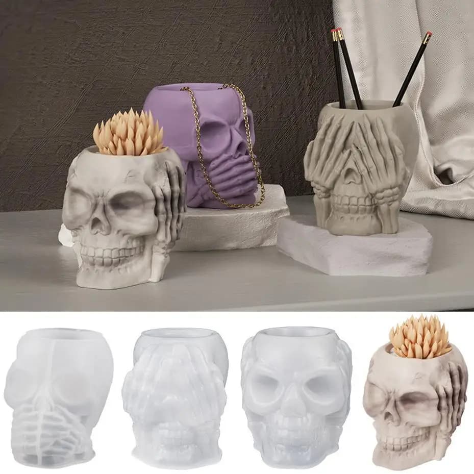 3D Halloween Skull Pumpkin Silicone Mold DIY Crystal Epoxy Resin Gypsum Flower Pot Casting Mould Home Decor Making Tool