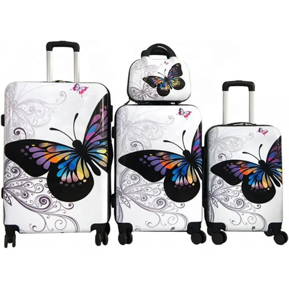 4-Piece Cute Women's Luggage Set, Carry-On Included, White (14/20/24/28)