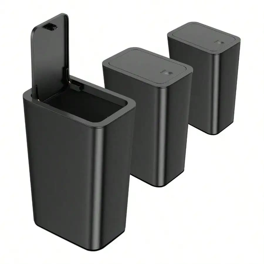 Set di 3 Pattumiere Piccole da 10 Litri con Coperchio, 2,6 Galloni, Contenitore per Rifiuti Sottile per Bagno, Cucina, Camera da Letto, Soggiorno
