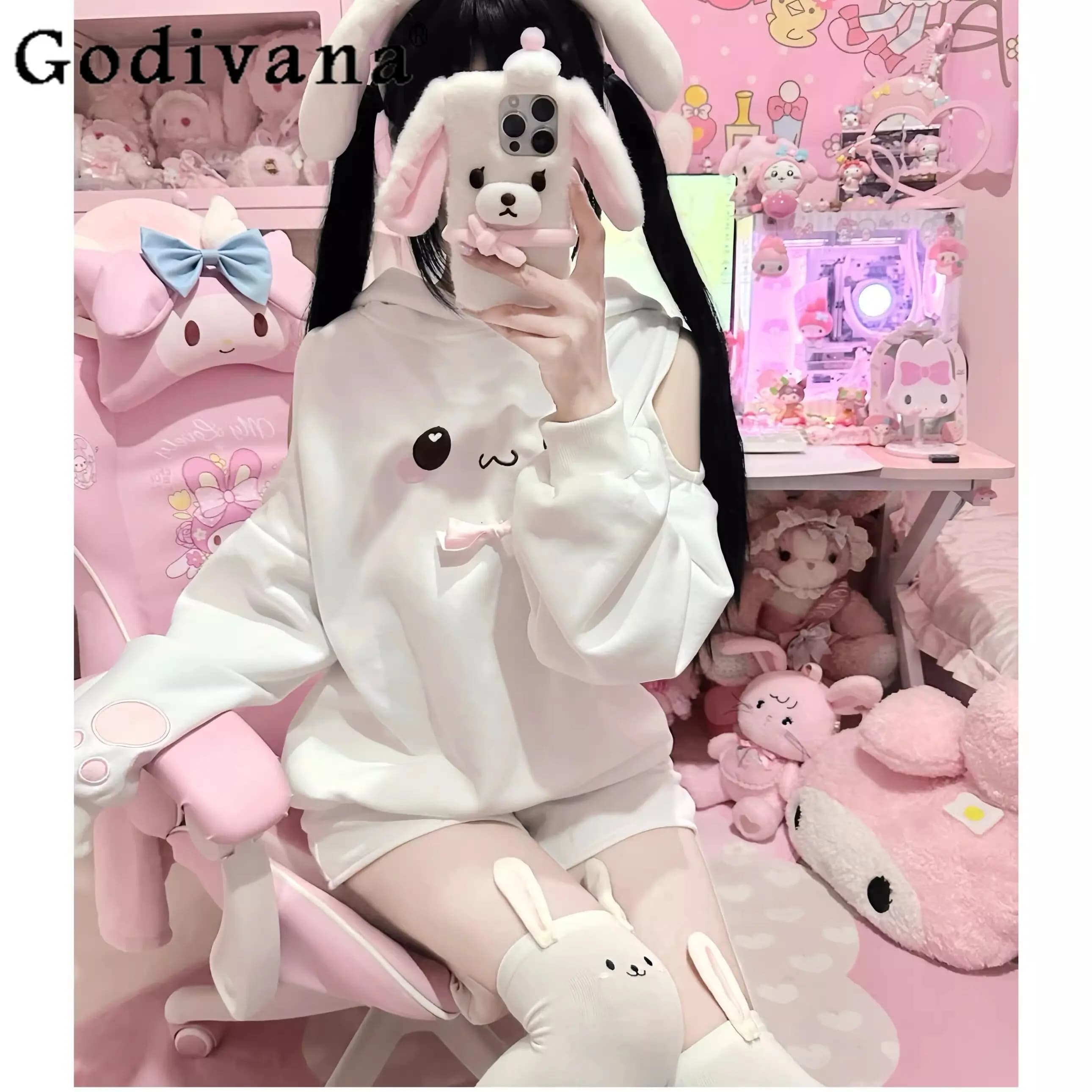 Set Originale di Top e Pantaloncini Kawaii per Ragazze, 2 Pezzi, Abbigliamento Carino per Studentesse e Figlie, Felpa con Cappuccio Stampata con Cartoni Animati, Primavera