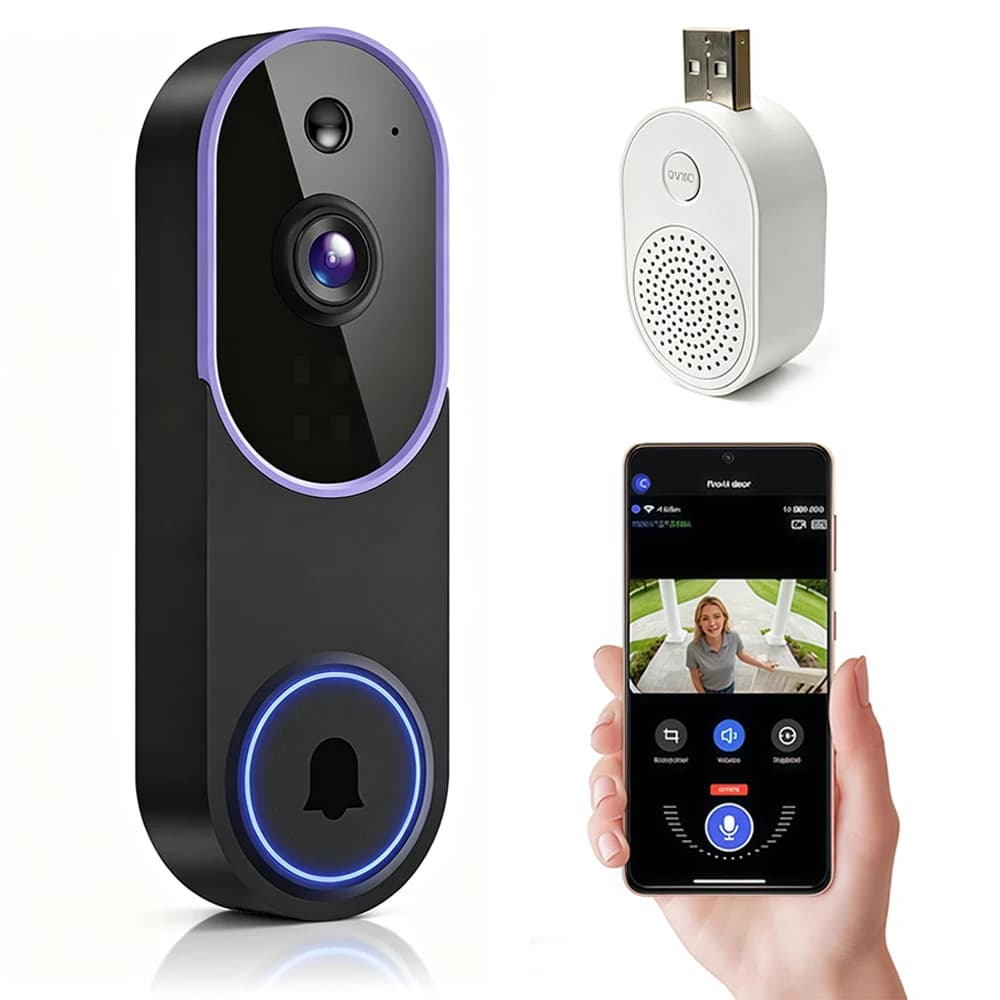 Wireless Video Doorbell Camera, Outdoor Surveillance Cam, AI Motion Human Detection, Night Vision Two‑Way Audio, 2.4GHz WiFi