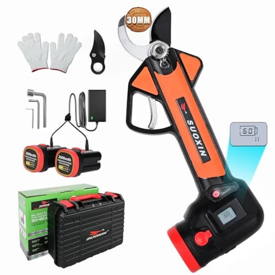 Wireless Electric Scissors with LCD Display, Brushless Motor 16.8V, Adjustable Cutting Diameter 1.2', 2×2600mAh Rechargeable