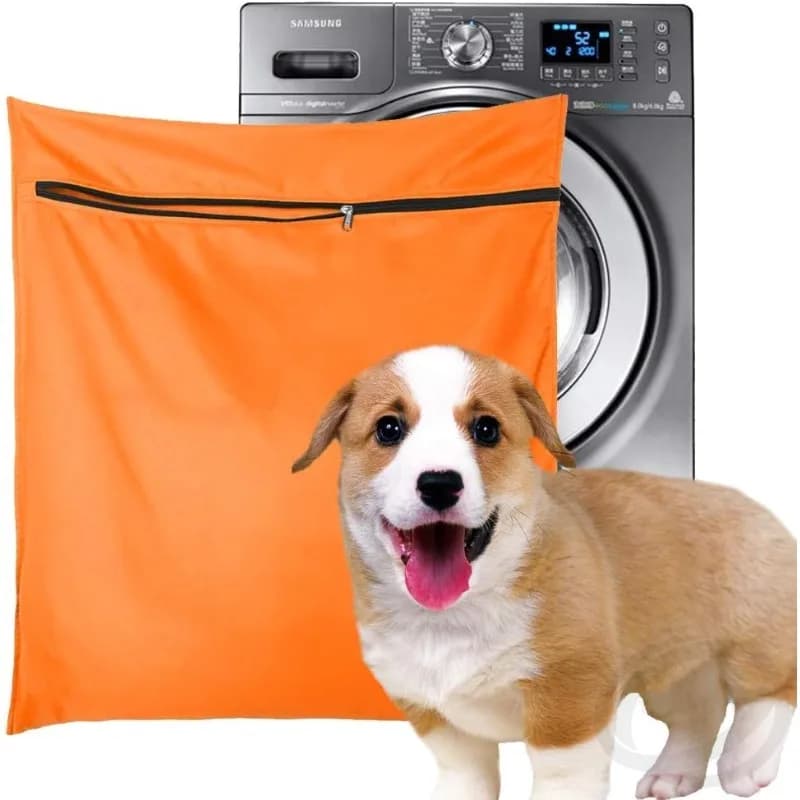 Large Bag for Washing Domestic Animals in Orange Polyester, Washing Machine Hair Filter, Toilet Bag for Dogs, Cats, Horses, 1 Piece