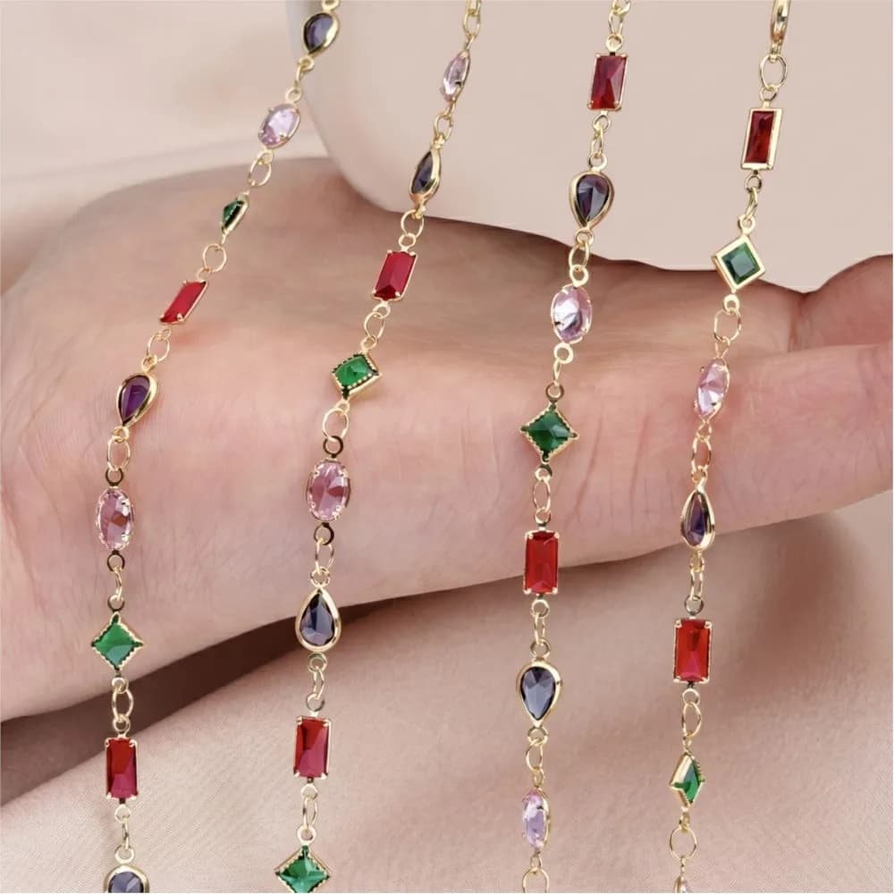 1meter Colorful Crystal Chain for Jewelry Making 18K Gold Plated Brass Jewelry Chains Bulk Geometry Chain Link Necklace Bracelet