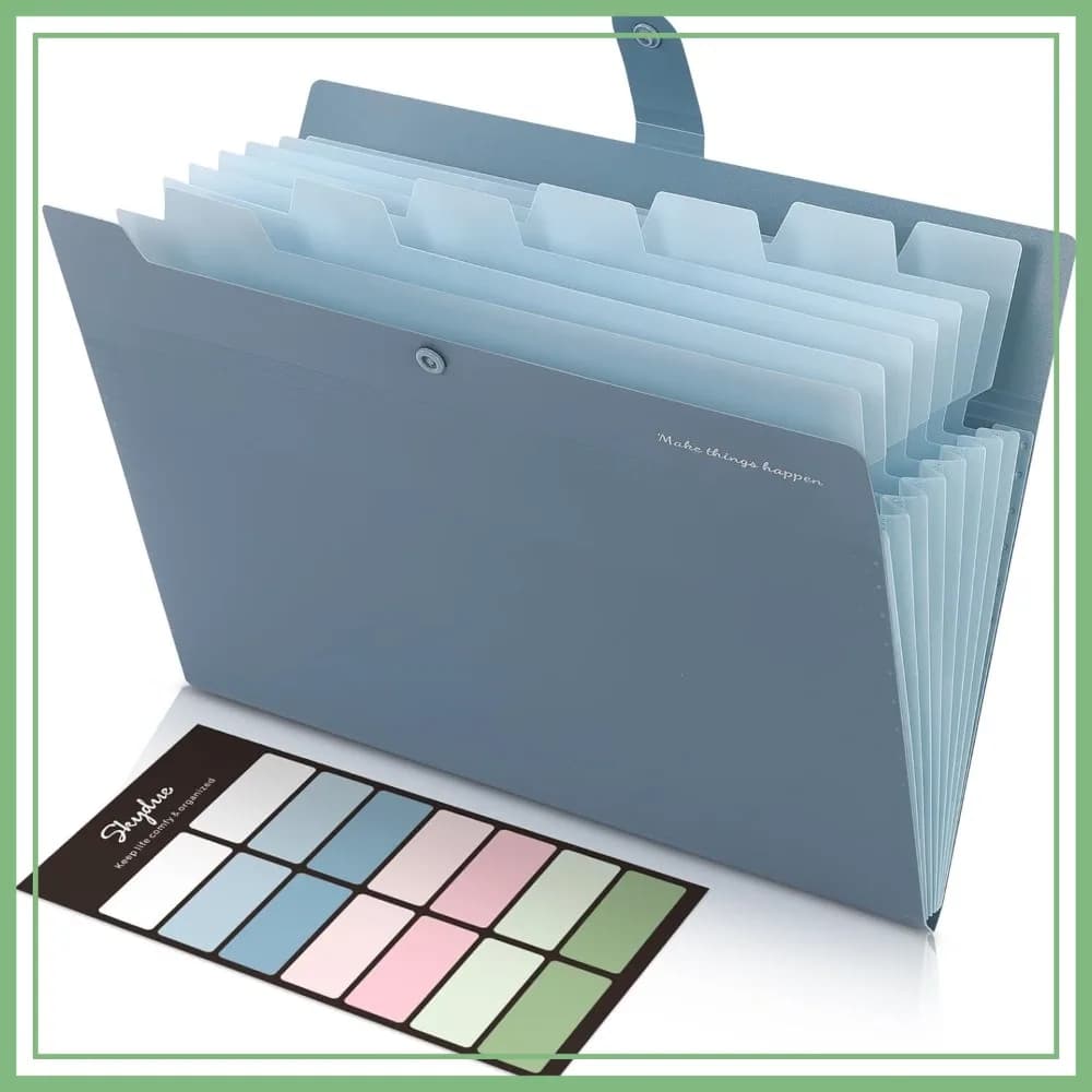 Organizzatore di documenti a fisarmonica con 8 tasche, formato Letter, porta documenti portatile con etichette, forniture per casa, ufficio e scuola, blu