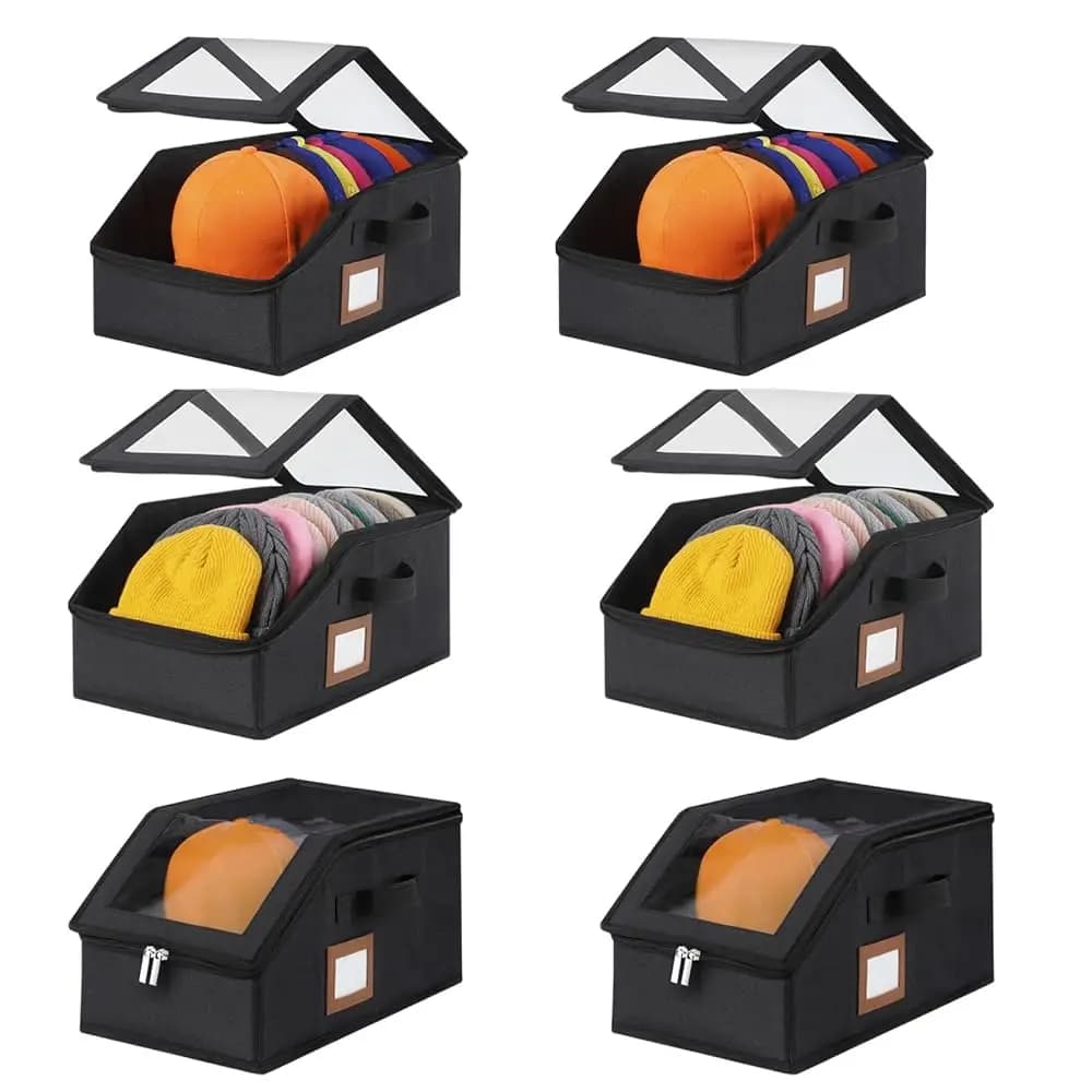 Confezione da 6 contenitori per cappellini da baseball - Contiene fino a 56 cappellini, organizer per cappelli da armadio, scatola impilabile con cartone, antipolvere