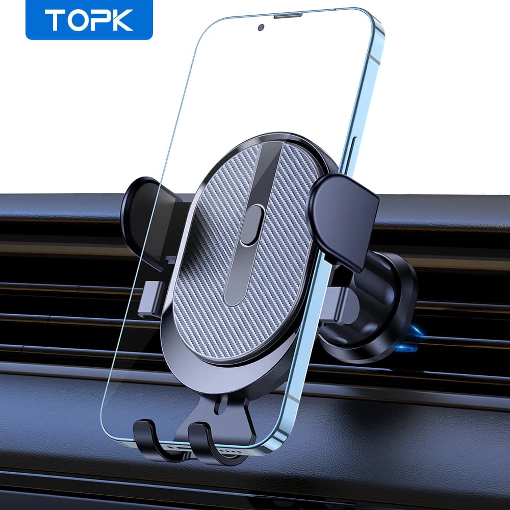 Car Phone Holder Mount, TOPK [2023 Upgrade Auto Locking] Universal Phone Holder with Hook Clip for Car Air Vent