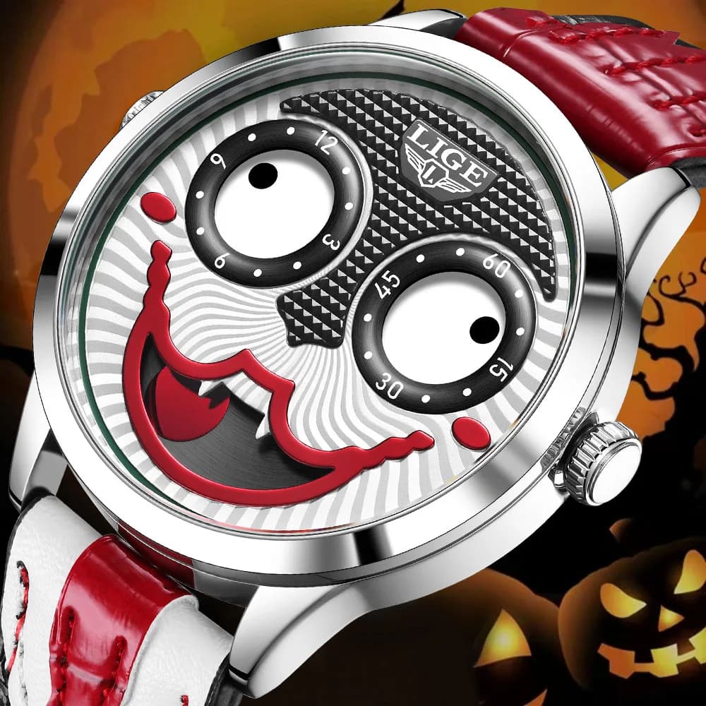 LIGE Nuovi orologi da clown creativi per uomo Orologio da polso al quarzo da uomo impermeabile in pelle di lusso delle migliori marche Orologio da uomo Joker alla moda