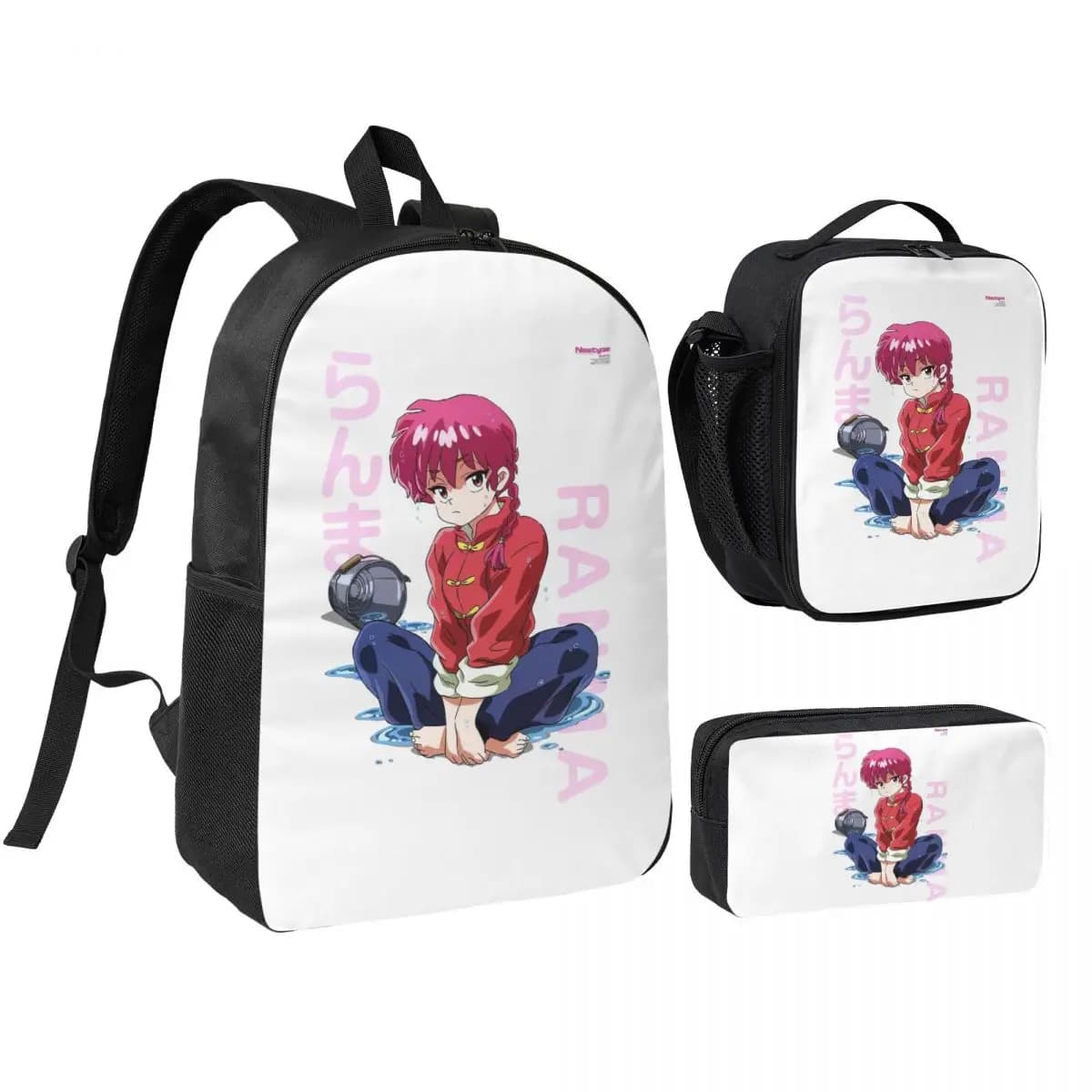 Ranma 1/2 Saotome Pig Girls P Chan Zaino Borsa per libri Borsa per la scuola Borse a tracolla per computer 3 pezzi Borsa termica per il pranzo Astuccio per matite