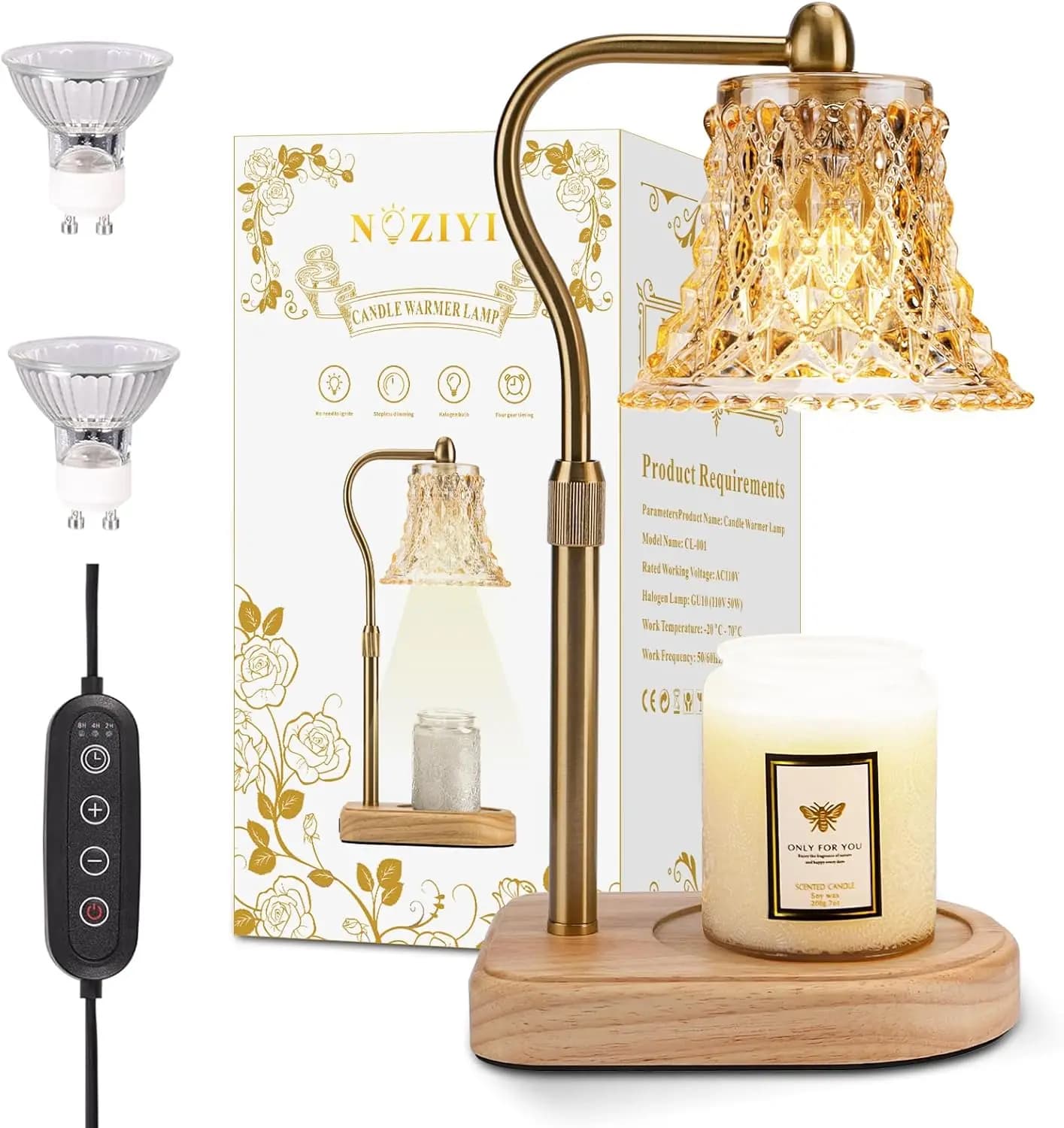 Scaldacandele lamp with Timer and Dimmer, 2 Bulbs, Height Adjustable for All Candles in Barattole, Ideal for Furniture and Gift