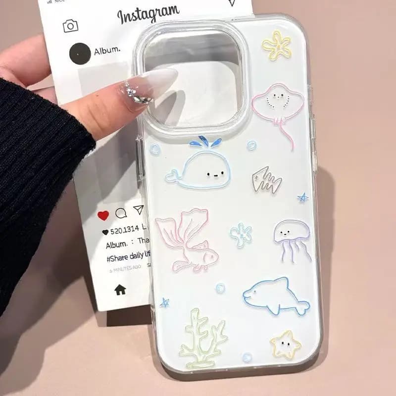 Line drawings of small animals of the seabed Phone case for iPhone 17 AIR 16 15 14 13 12 11 PRO MAX PLUS Dust cover anti-drip