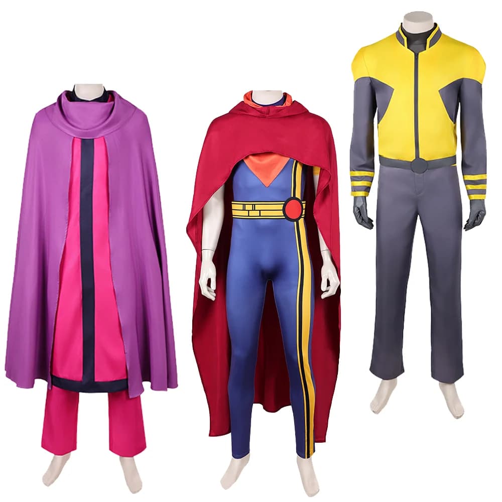 Magneto Scott Summers Lucas Bishop Mens Superhero Cosplay Bodysuit Top Pants Belt Cape Outfit Halloween Carnival Fancy Disguise