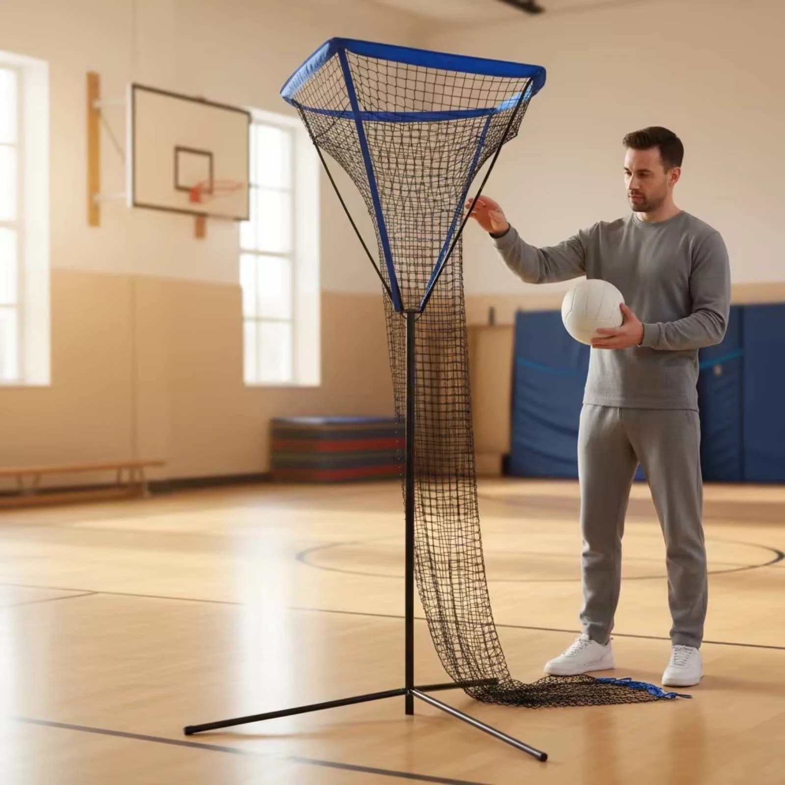 Volleyball Training Net Stand Freestanding Volleyball Training Net with Carry Bag Sports Equipment Adjustable Height