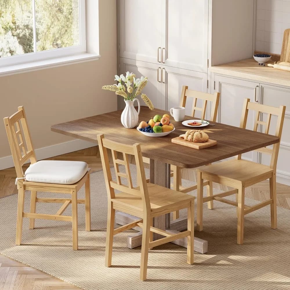 Sedie da pranzo in legno, set di 4, sedie da cucina e sala da pranzo, cuscino rimovibile, schienale curvo, ciascuno supporta 264 libbre, Golden Oa