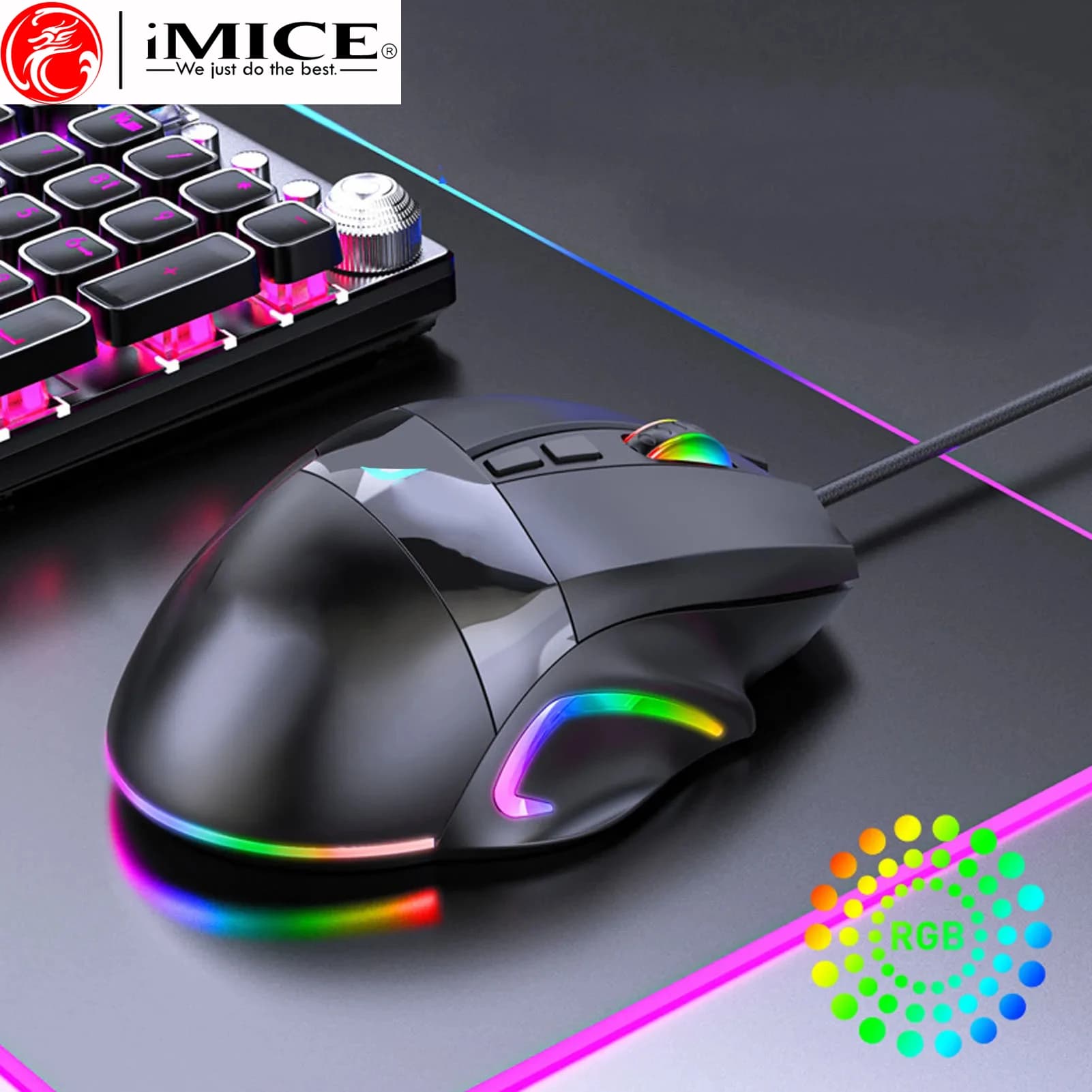 Cool RGB Programmable Wired Gaming Mouse 9Buttons Multi-Keys DPI Adjustable Ergonomic Design Mouse For Laptop PC Computer Tablet