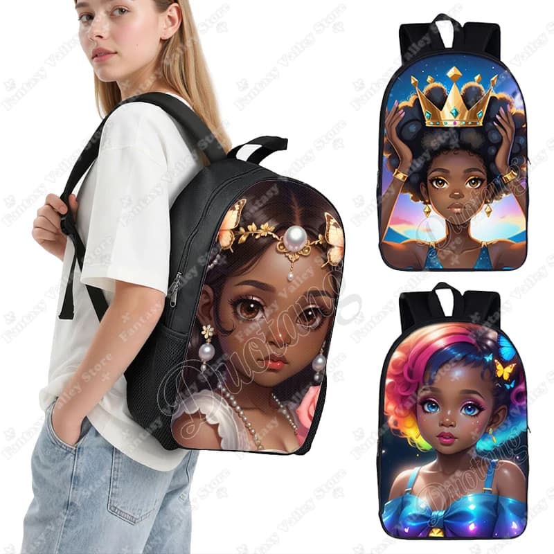 Zaino con motivo principessa afro, borsa da scuola per ragazze africane, borsa per laptop da donna per viaggi, zaino per adolescenti, regalo
