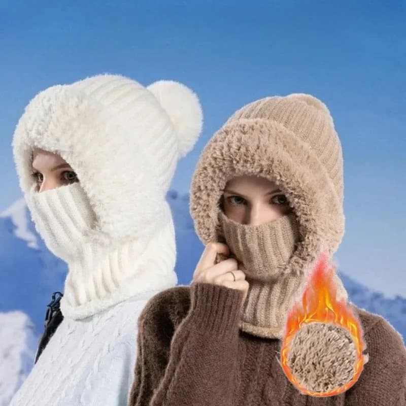 1-2PCS Winter Hat Scarf Mask 3 in 1 Knit Balaclava Fleece Lined Windproof Earflap Neck Cover for Women Outdoor Cold Weather