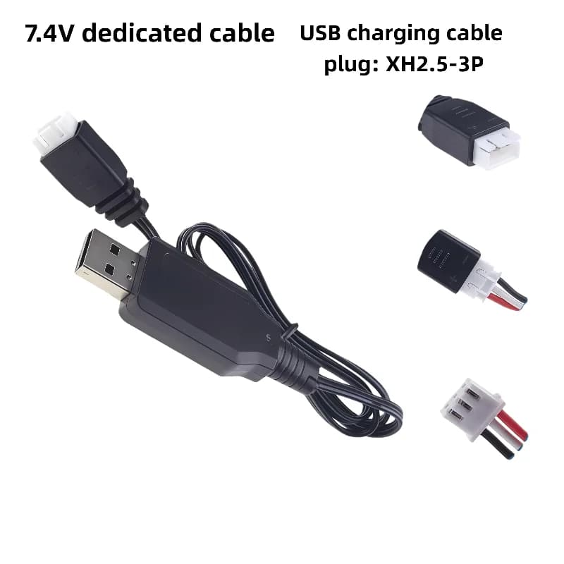 7.4V lithium battery, USB charging cable, remote control for cars, toys, airplanes, and other chargers, universal