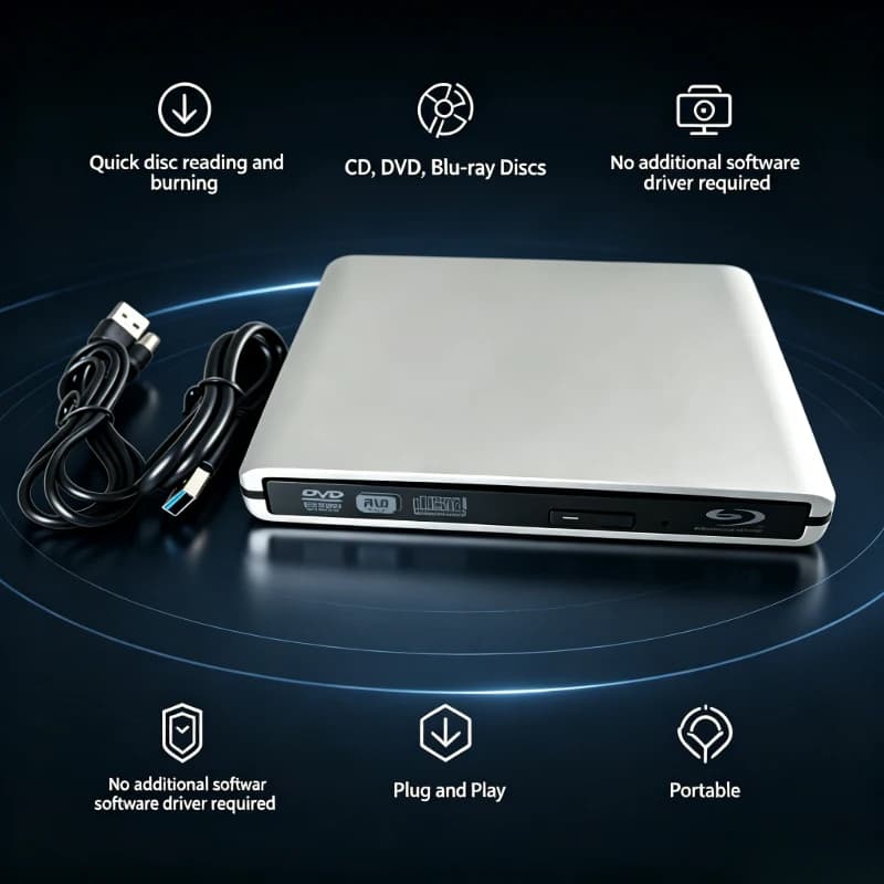 Masterizzatore Blu-ray Esterno 4K 3D USB 3.0 Portatile, Lettore/Scrittore DVD CD RW Plug and Play per Laptop, Desktop PC, Windows