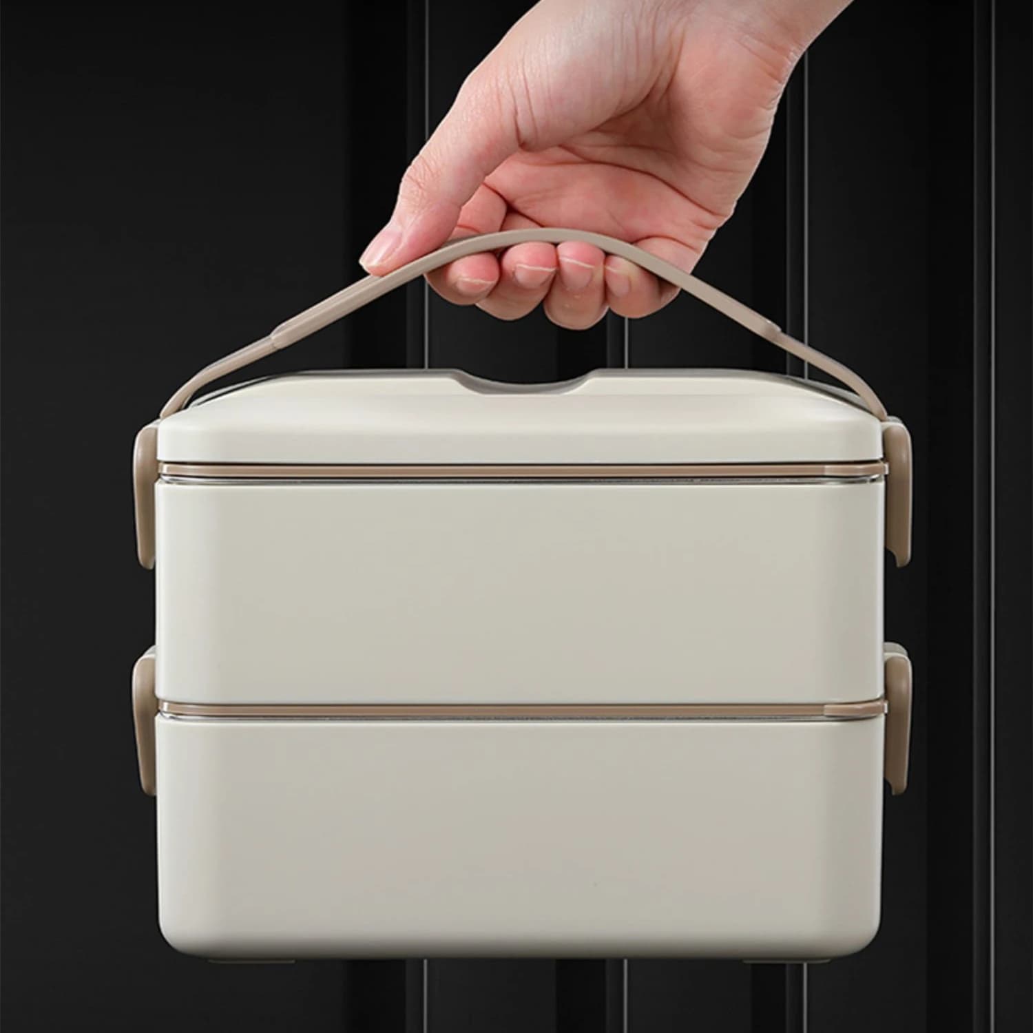 Bento Box a 2 strati in acciaio inossidabile 304 con manico portatile Guscio sanitario in PP e scatola per pranzo con chiusura in silicone per ufficio