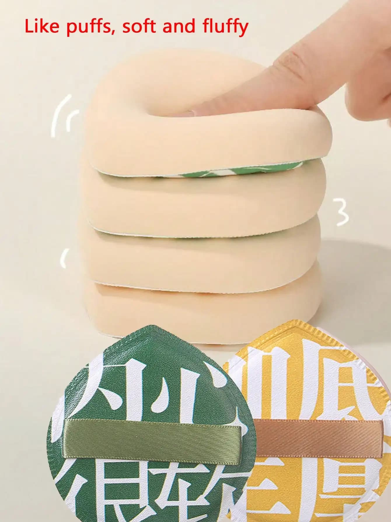 Make-up sponge with pied-de-poule pattern from 4 pieces/2 pieces/1 piece, make-up applicator in the form of soft and soft triangle, reusable and washable make-up applicator, suitable for free powder, foundation, dry and wet use, hydrophilic polyurethane sponge, non-absorbent, light application.