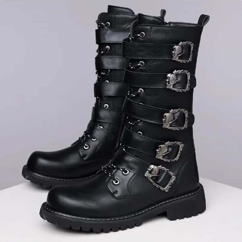 Fashion Luxury Mid-Carf Men Boots Leather Motorcycle Boots Lace Up Men's Booties British Male Cycling Boot Quality Botas Hombre