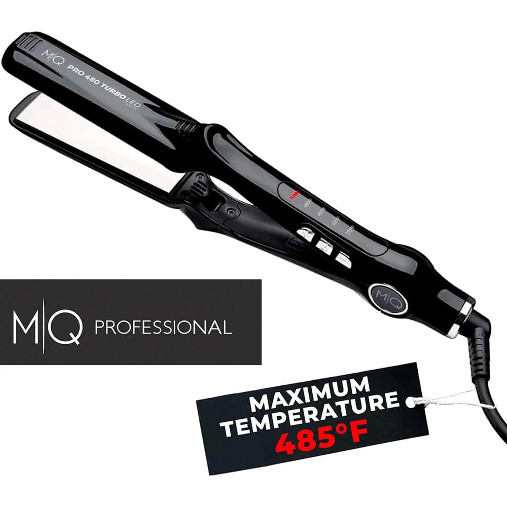 Piastra per capelli in titanio MQ Hair Straightening Bivolt Iron 480 ° Design Anatomico F Turbo, Ultra-Liscio, Effetto Specchio - 3 Passaggi