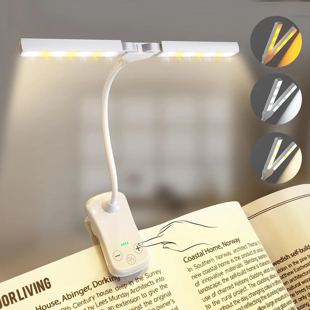 14 LED Clip su luce da libro 3 colori 8 luminosità USB ricaricabile luce notturna lampada da lettura portatile lampada da libro