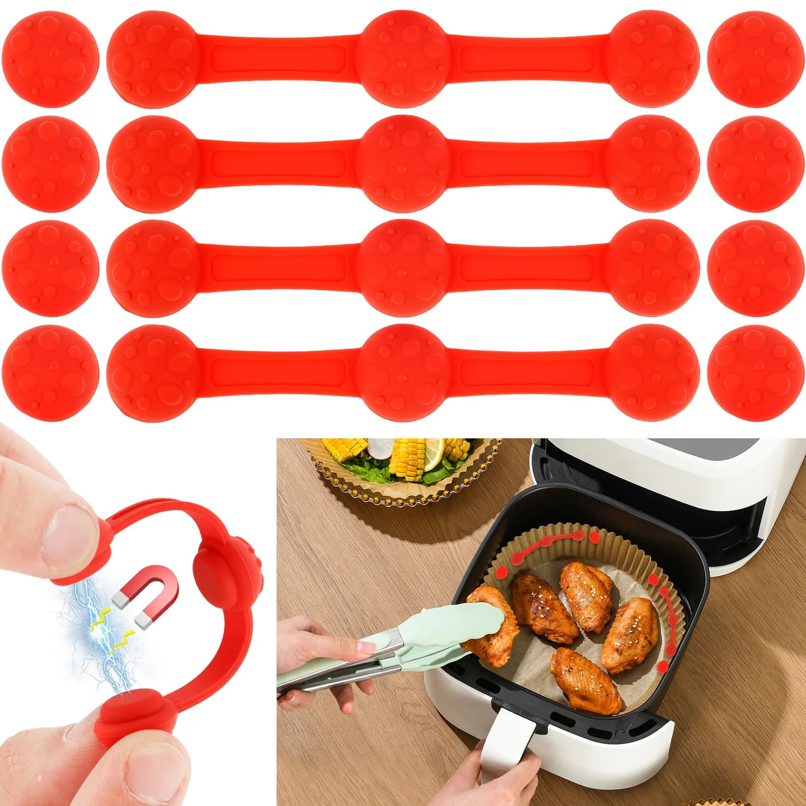 Magneti per friggitrice ad aria da 4 pezzi per tenere la friggitrice ad aria Carta pergamena Accessorio per friggitrice ad aria Supporto per rivestimento Parte di ricambio Prevenire la carta