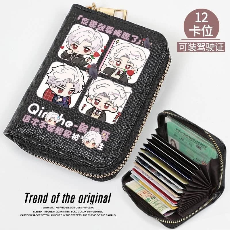 Chibi Love and Deepspace Portafoglio anime in pelle vegana Studente Ragazze Bifold Blocco RFID Mini borsa Breve fermasoldi Cerniera carina