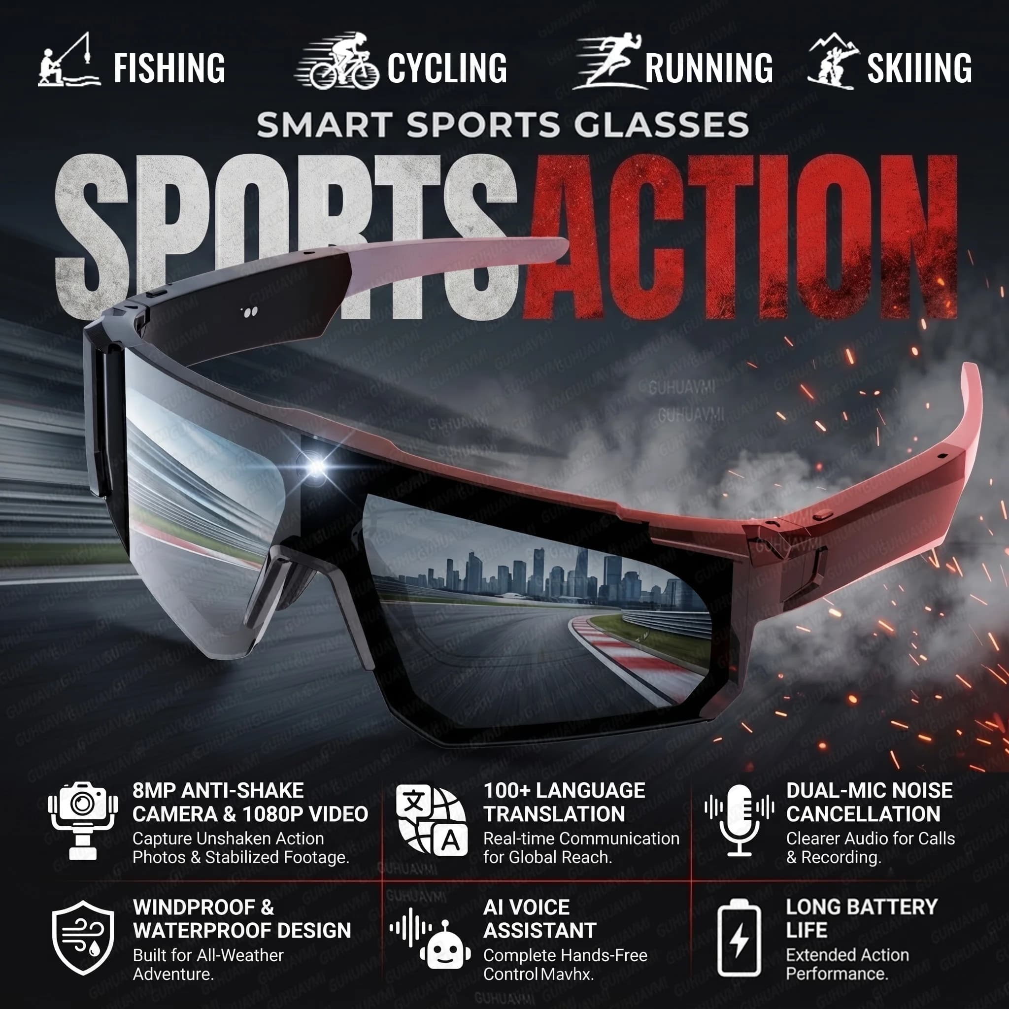 New Camera Recording Video Smart Cycling Glasses Men 800W Pixel Anti-shake Camera ChatGPT Translation Waterproof Sports Glasses