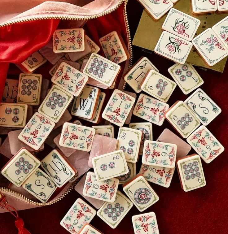 Original Engraved pink Opal Mahjong Tiles Beau Bam Set Mahjongg 35 mm Beaubam Opal pink America