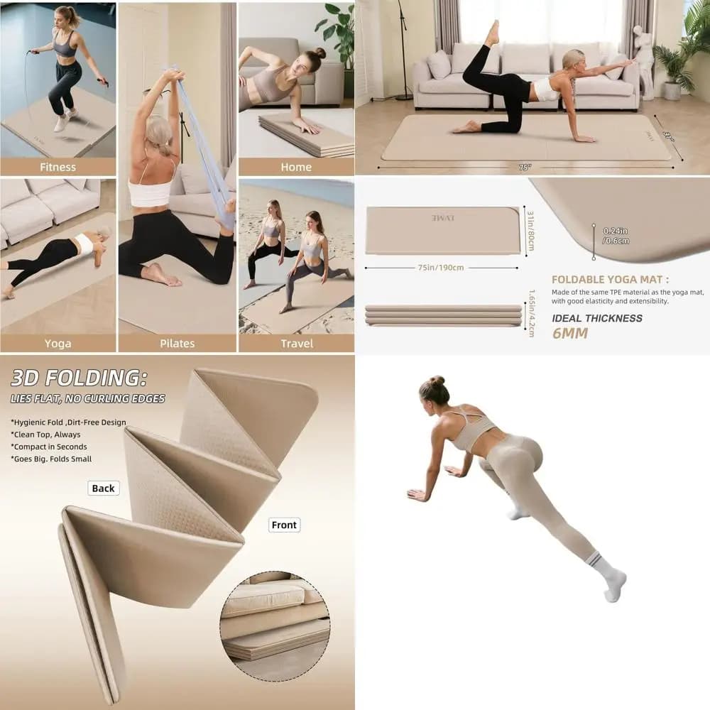 Extra Largo 75x31 Folding Yoga Mat - Lightweight for Men and Women, Ideal for Yoga, Pilates and Home Fitness
