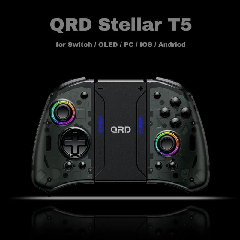 Joy-pad wireless originale QRD Stellar T5 Light con luci RGB per Switch/Lite/OLED/Switch 2, con programmabile, Turbo e macro