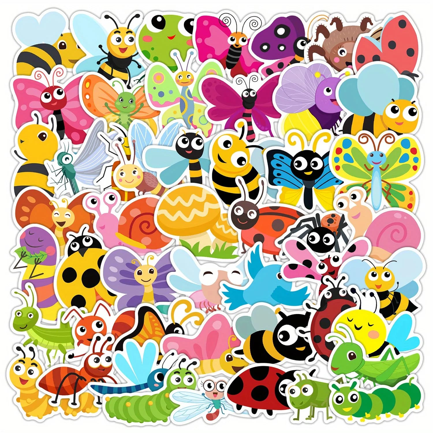 50 Pezzi Adesivi Cartoon Insetti, Decalcomanie in Vinile per Graffiti, Decorazione Valigie, Bottiglie d'Acqua, Skateboard, Caschi, Autoadesivi