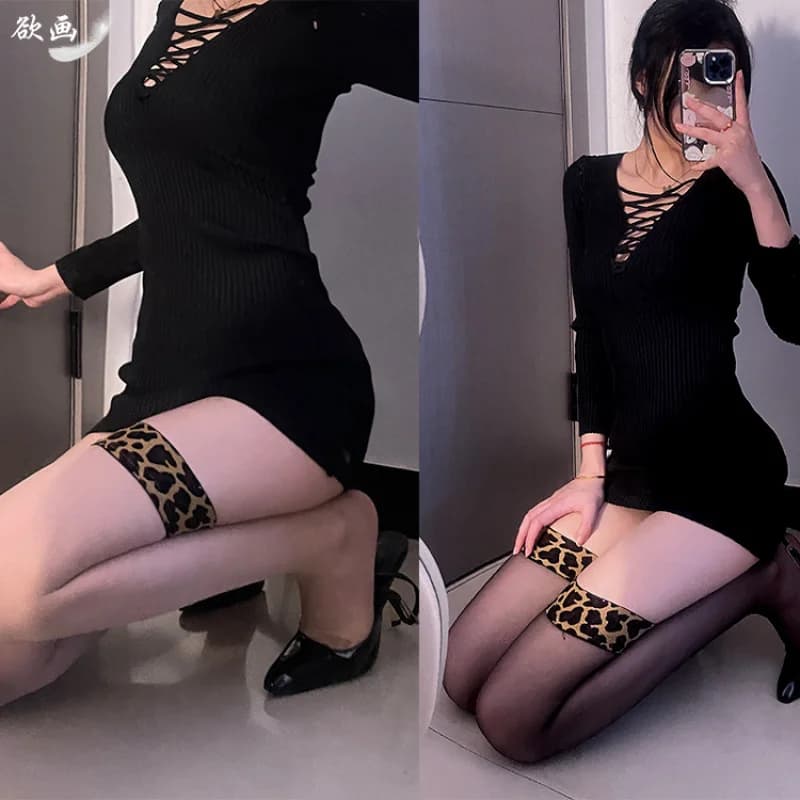 Nuovi Calzini Alti con Stampa Leopardata, Calze Lunghe Ultra Sottili, Calze alla Moda con Motivi per Uso Quotidiano Femminile