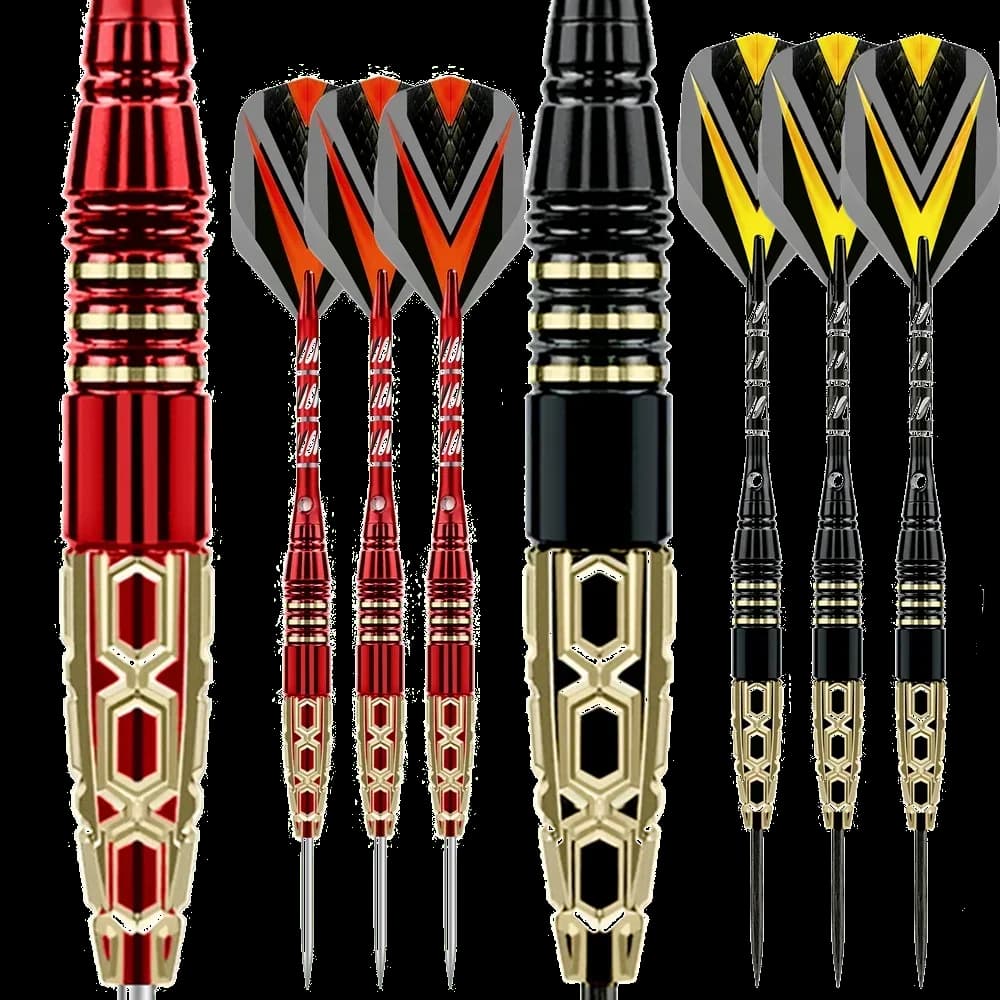 Set di freccette professionali da 3 pezzi 23 grammi Punta in acciaio metallico Freccette a botte in ottone inciso di precisione con set di freccette con protezione per albero in nylon