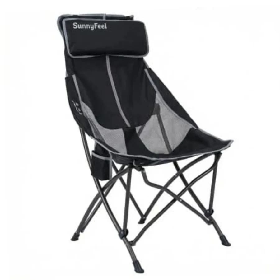 Sedia da campeggio con schienale alto per adulti, leggera, supporta 250 libbre, design pieghevole compatto e resistente, portatile.