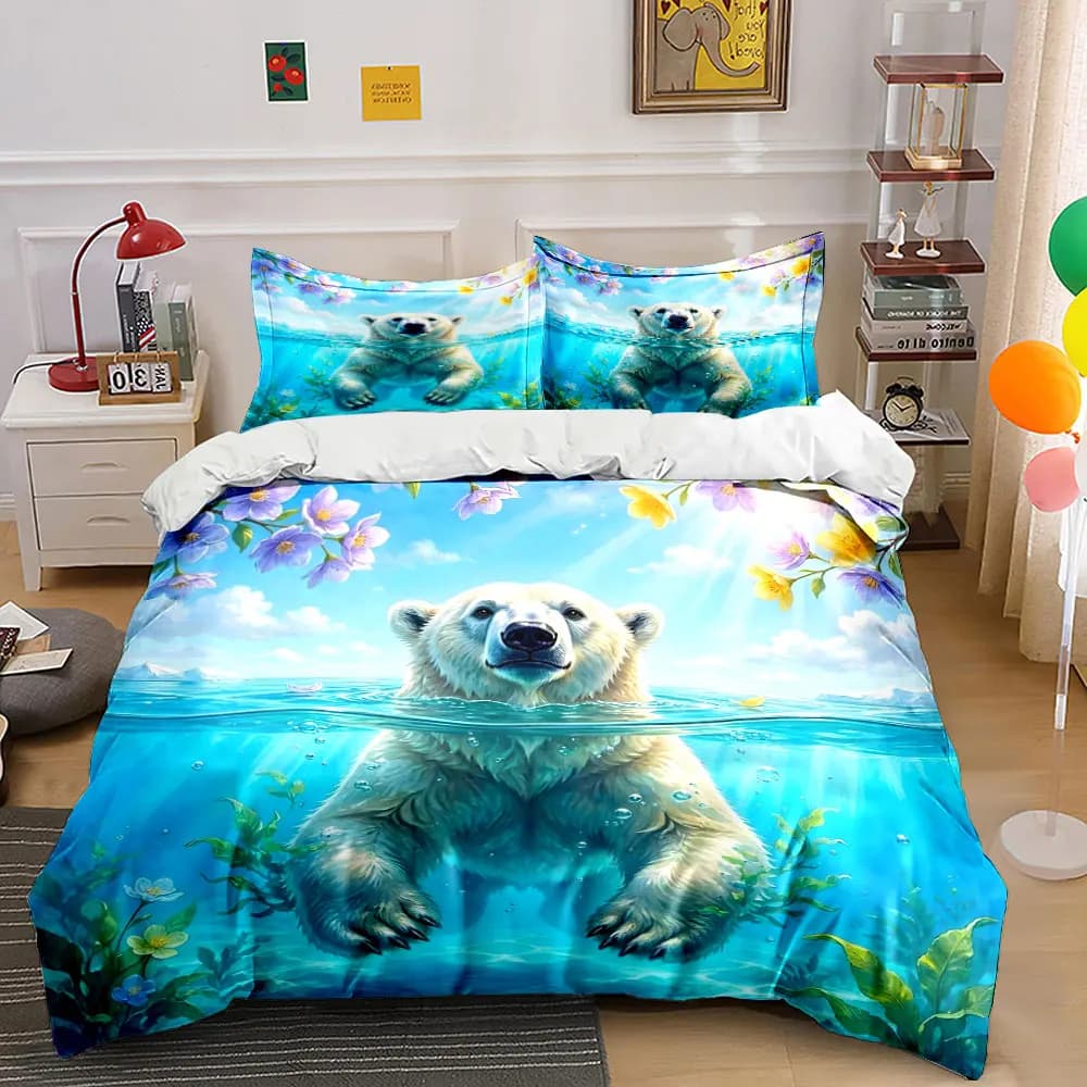 Polar bear swimming under sunlight Printed Duvet Cover Set1 Duvet Cover+2 PillowcaseMulti Size Bedroom Bedding Decor