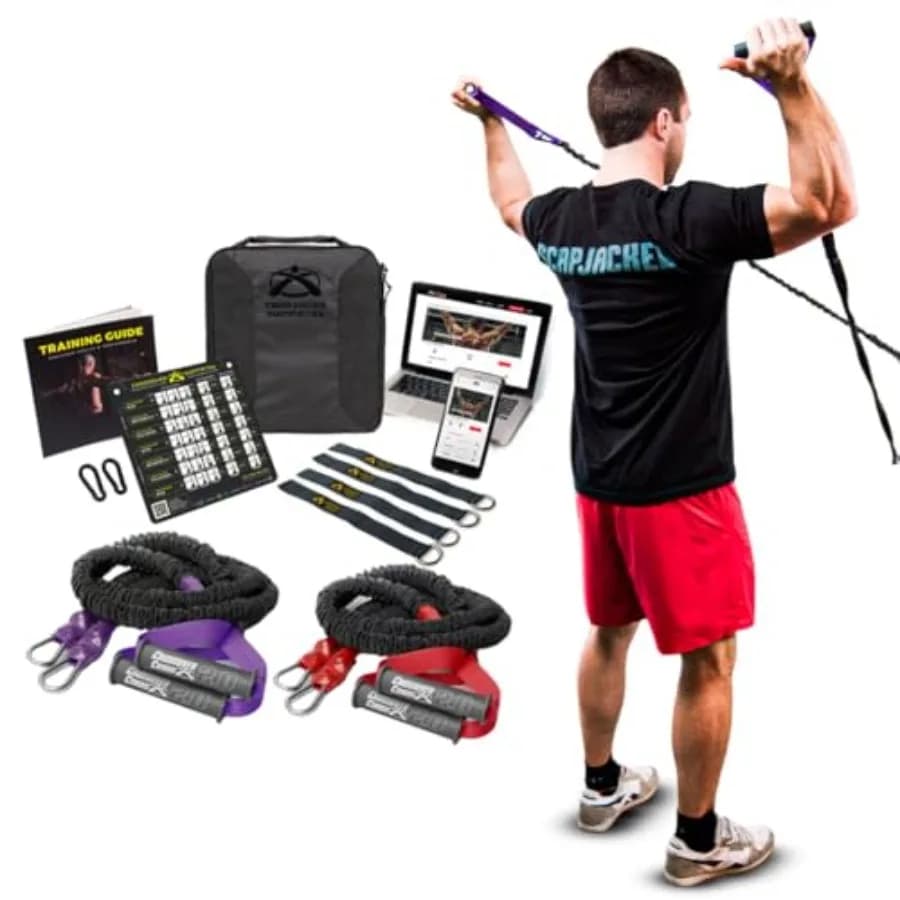 Sistema per Allenamento Spalle con Due Set di Bande di Resistenza, Guida all'Allenamento, Tabella Esercizi e Allenamenti Online per Fitness Domestico