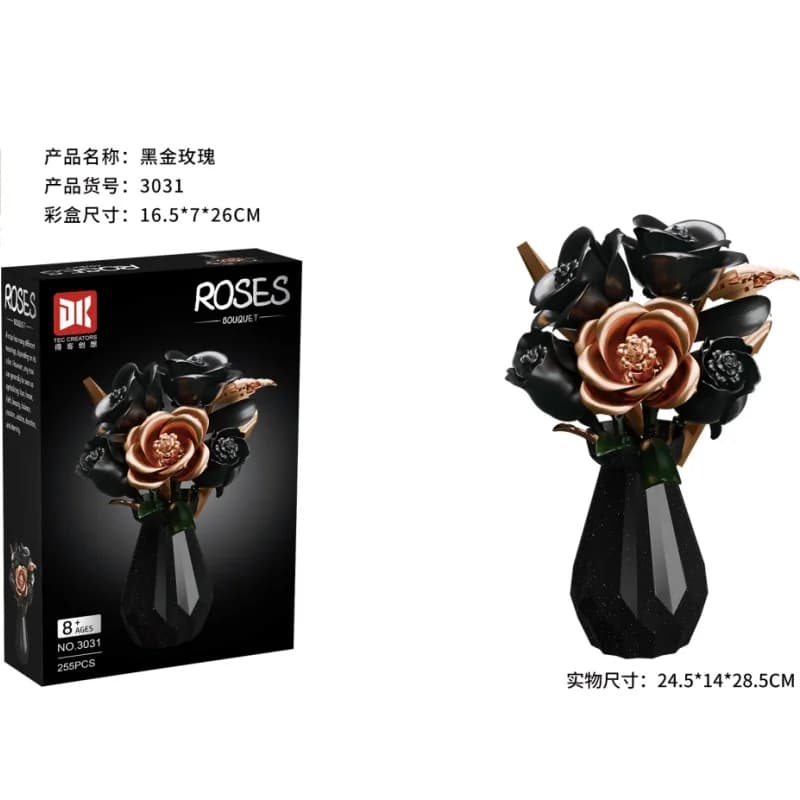 2026 Oro nero e rosa bianca con vaso Building Block Set Home Art Ornament Rare fiore pianta giocattolo per bambini ragazze regalo di compleanno