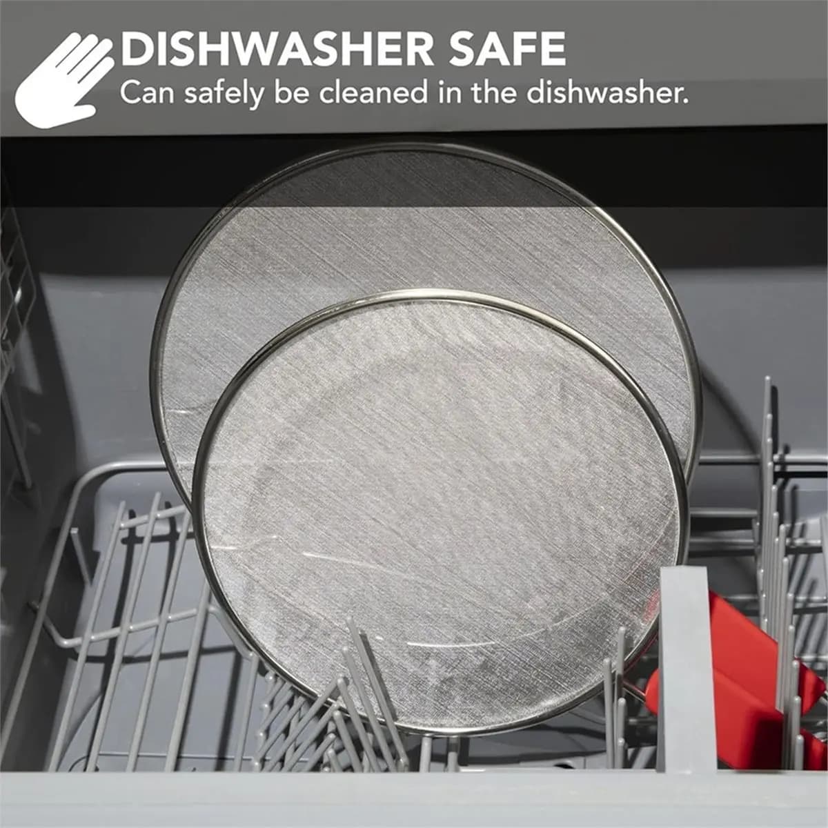 2 Pack Splatter Guard for Frying Pan Strainer and Universal Cookware 13"Stops Hot Oil Splash RED Handle Splatter Screen
