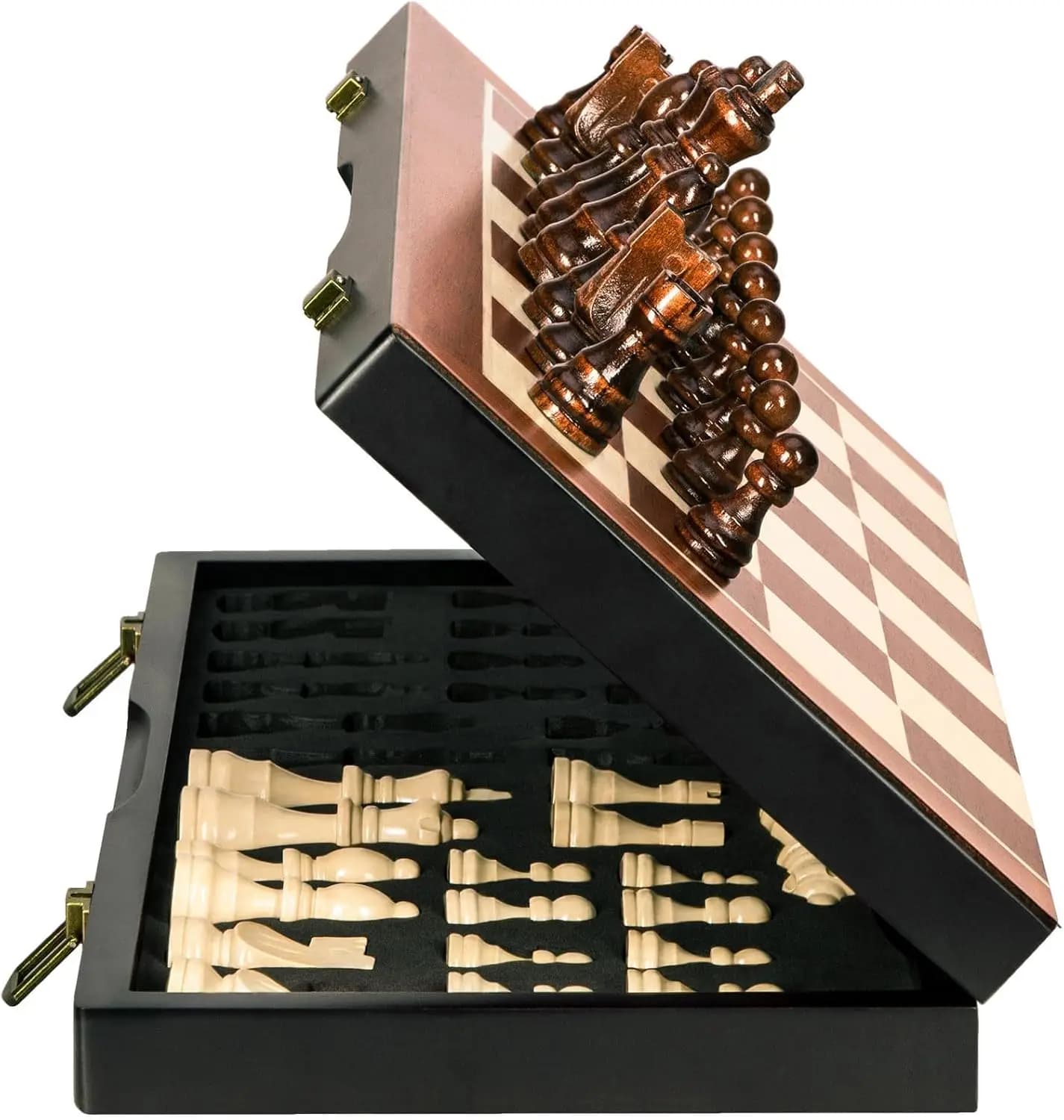 Set di Scacchi Magnetico in Legno 15 Pollici, Scacchiera Unica con Scomparto Porta Pezzi, Set di Scacchi Portatile Pieghevole da Viaggio per Bambini e Adulti