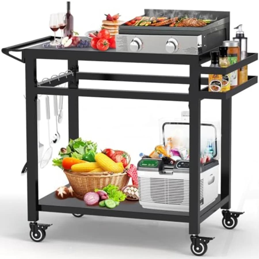 20"x32" Grill Table Movable Grill Cart Outdoor Food Prep and Pizza Oven Table Grill Stand Fits stone Griddle 17" 22