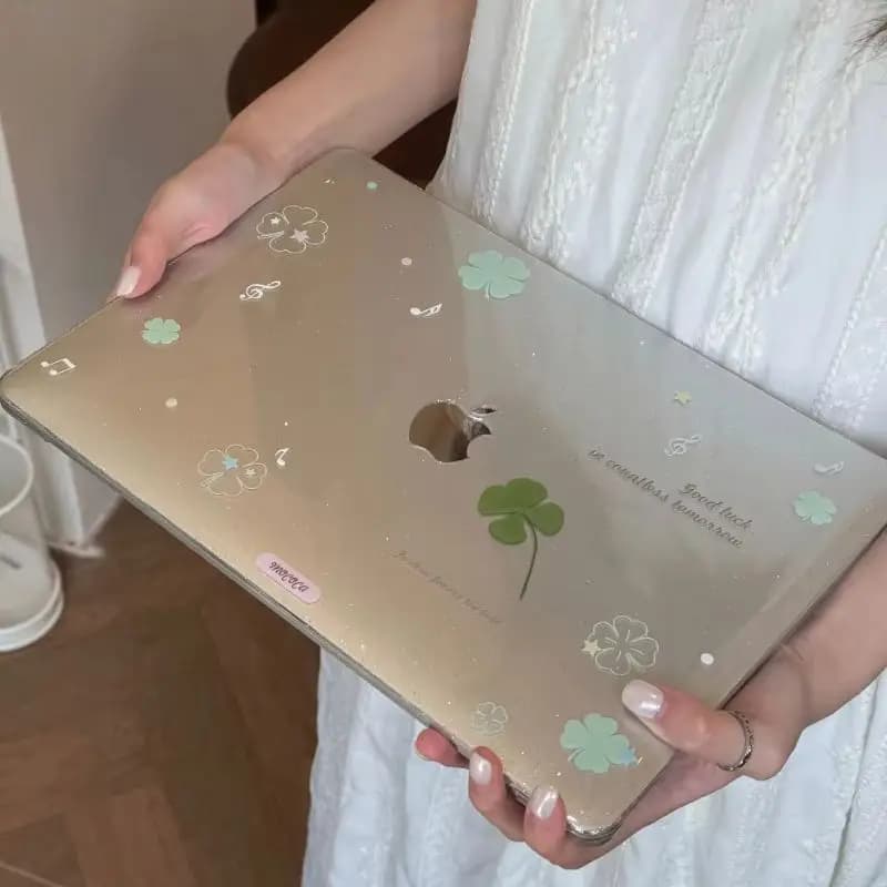 Ins Lucky Clover Glitter Laptop Case For Macbook Neo 13 A3404 2026 New Air Pro 13 14 15 16 M1 M2 M3 M4 M5 Chip For MacBook Cover