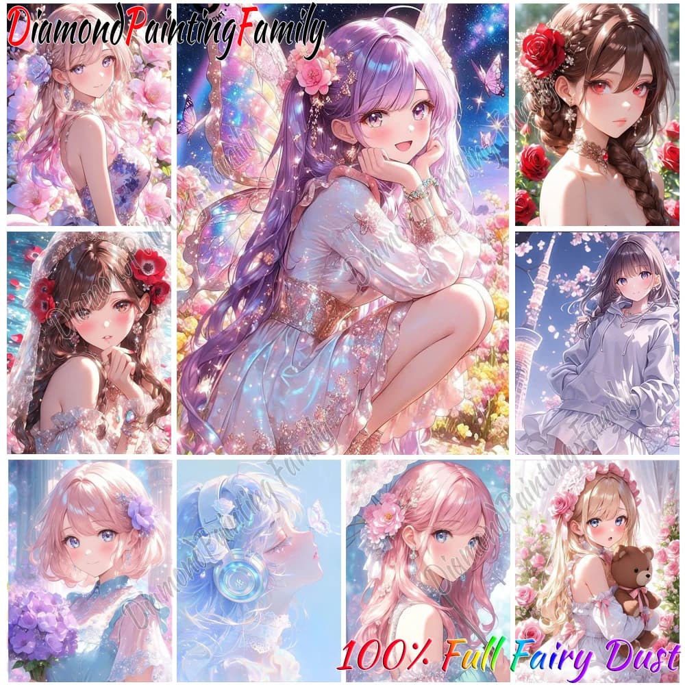 Diamond Painting Family Full Resin Crystal Diamond Dot Fairy Dust Art Beauty Girls AB Drill Embroidery Set Mosaic Painting Kit